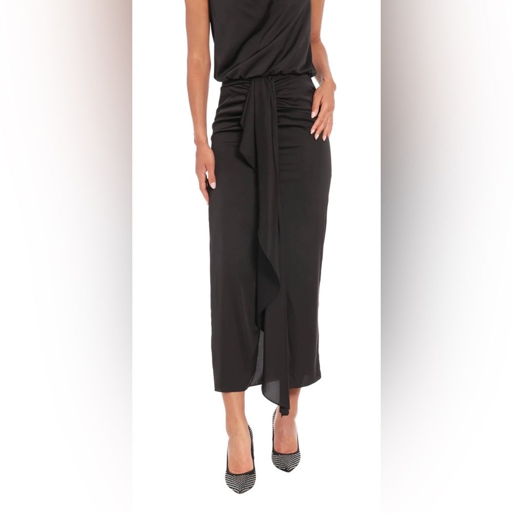 Muse Women's Draped-Front Elegant Black Maxi Skirt R13B